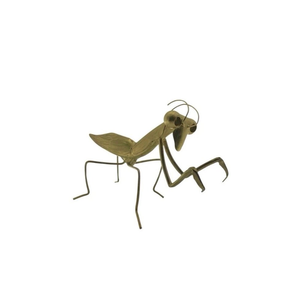 Praying Mantis Figurine Gold Tone Metal Insect Sculpture Rustic Gift Decor
